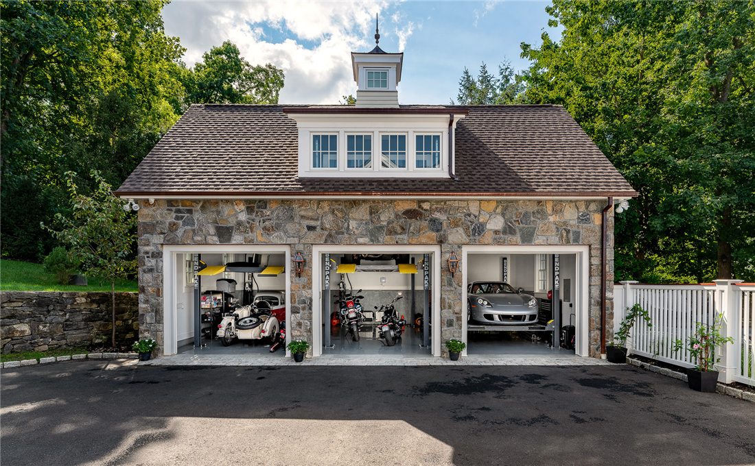 Luxury car collector garage interior in Connecticut